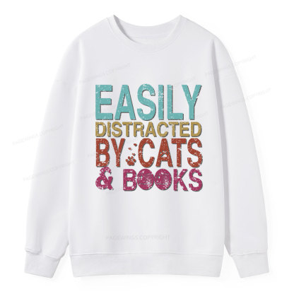 Pagewings Easily Distracted By Cats And Books Unisex Classic Sweatshirt