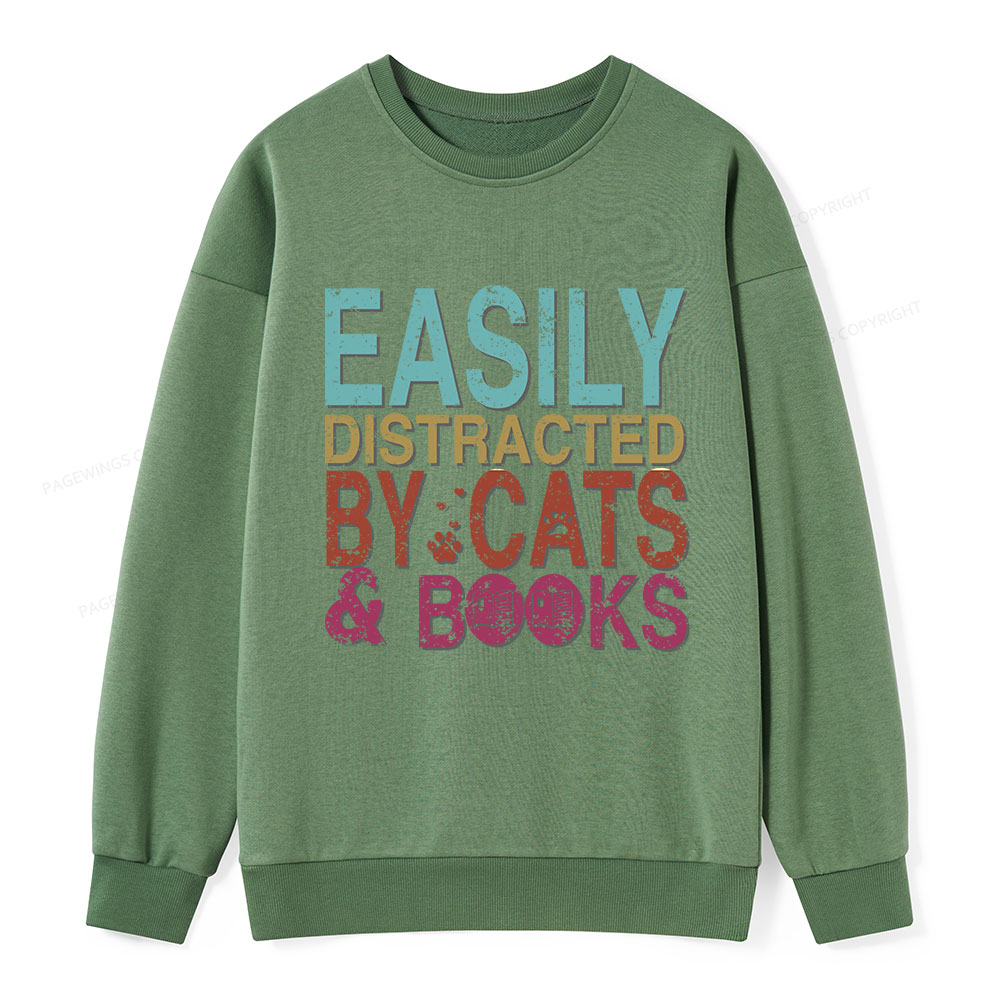 Pagewings Easily Distracted By Cats And Books Unisex Classic Sweatshirt