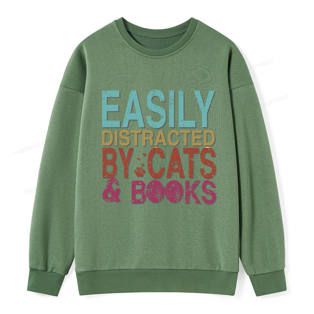 Pagewings Easily Distracted By Cats And Books Unisex Classic Sweatshir