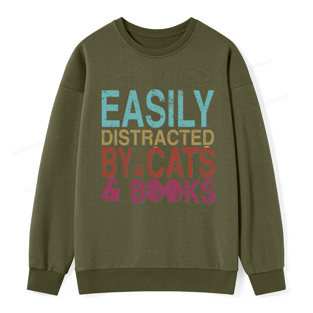Pagewings Easily Distracted By Cats And Books Unisex Classic Sweatshirt