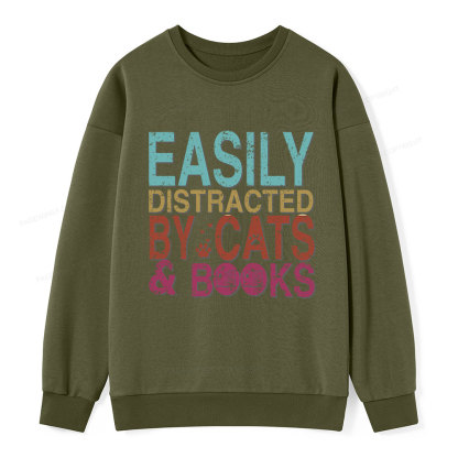 Pagewings Easily Distracted By Cats And Books Unisex Classic Sweatshirt