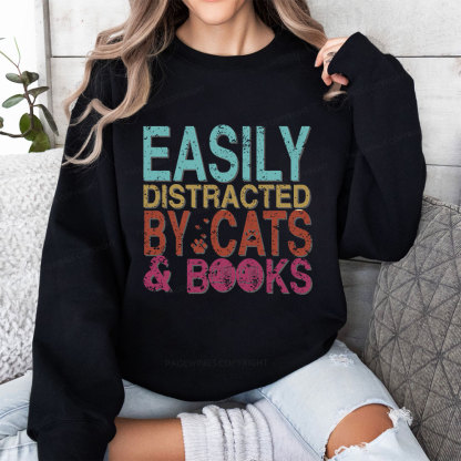 Pagewings Easily Distracted By Cats And Books Unisex Classic Sweatshirt