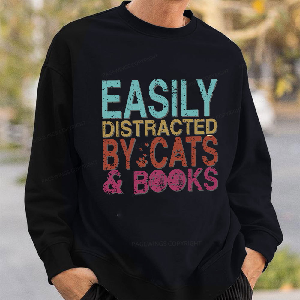 Pagewings Easily Distracted By Cats And Books Unisex Classic Sweatshirt