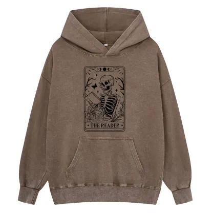 Pagewings Halloween The Reader Tarot Card Unisex Washed Hoodie