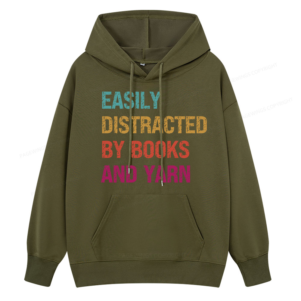 Pagewing Easily Distracted By Books And Yarn  Unisex Classic Hoodie
