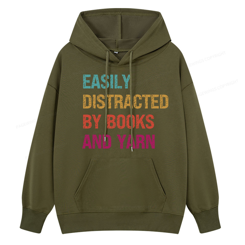 Pagewing Easily Distracted By Books And Yarn  Unisex Classic Hoodie