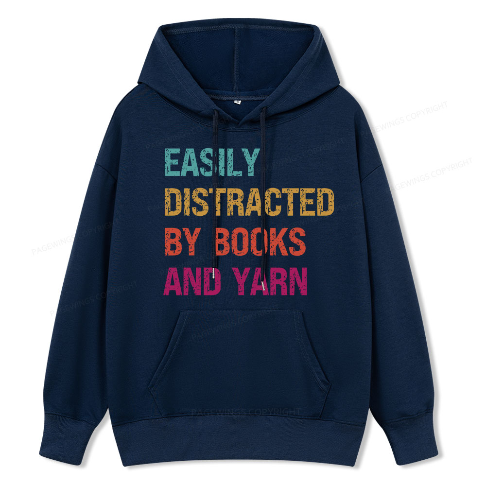 Pagewing Easily Distracted By Books And Yarn  Unisex Classic Hoodie
