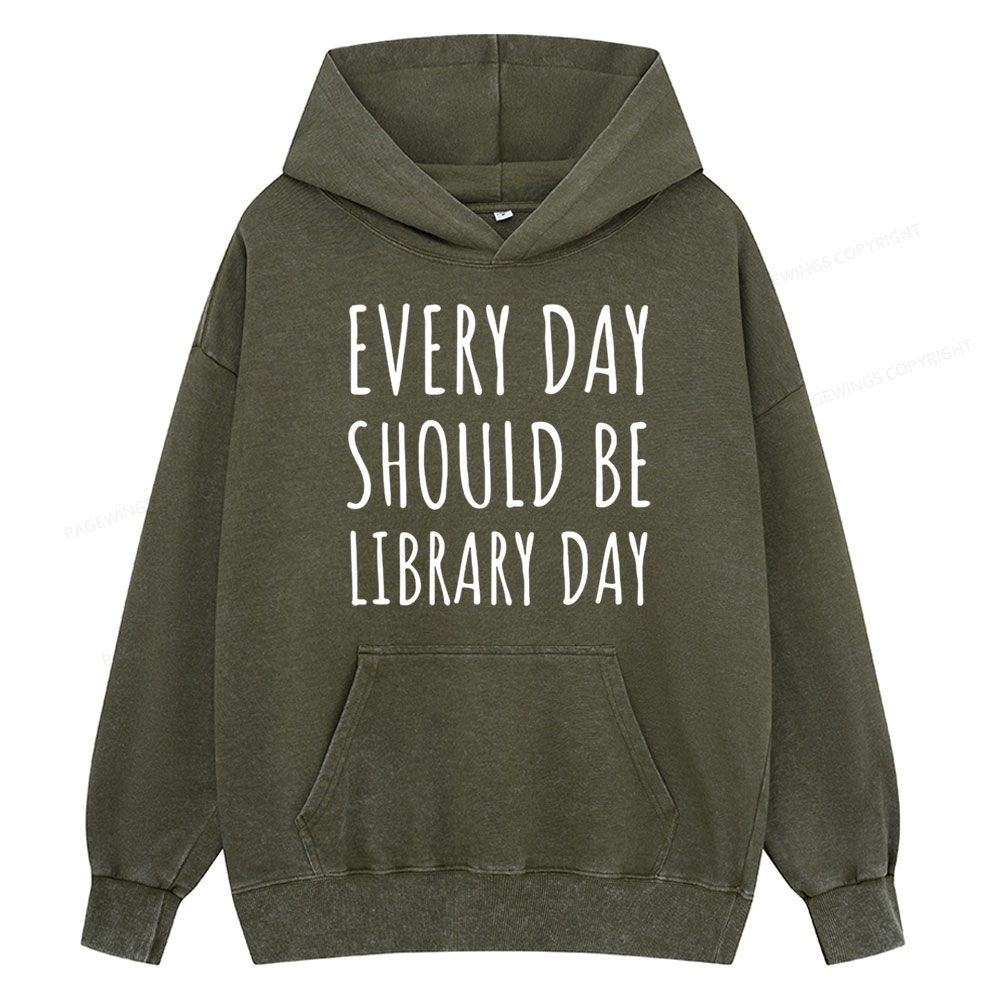 Pagewings Library Day Media Specialist  Unisex Washed Hoodie