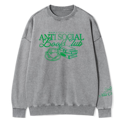 Pagewings Anti Social Book Club Unisex Washed Sweatshirt