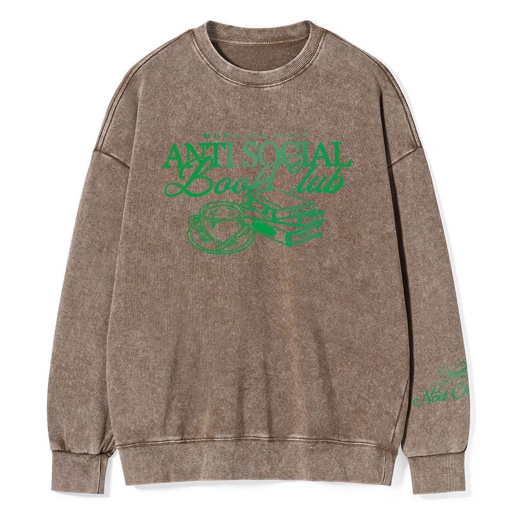 Pagewings Anti Social Book Club Unisex Washed Sweatshirt