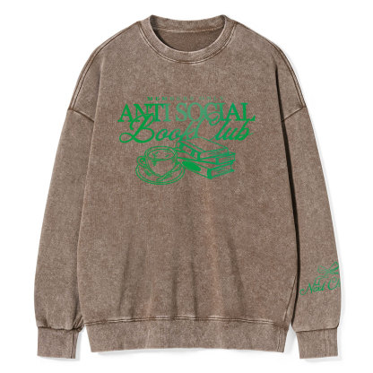 Pagewings Anti Social Book Club Unisex Washed Sweatshirt