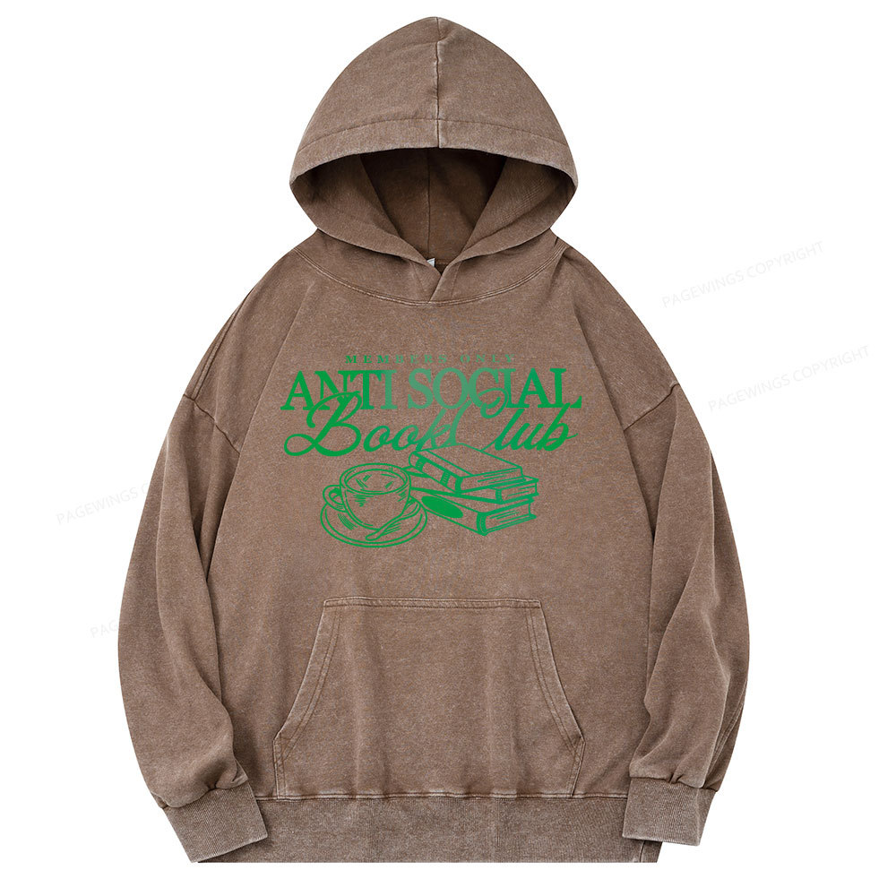 Pagewings Anti Social Book Club Unisex Washed Hoodie