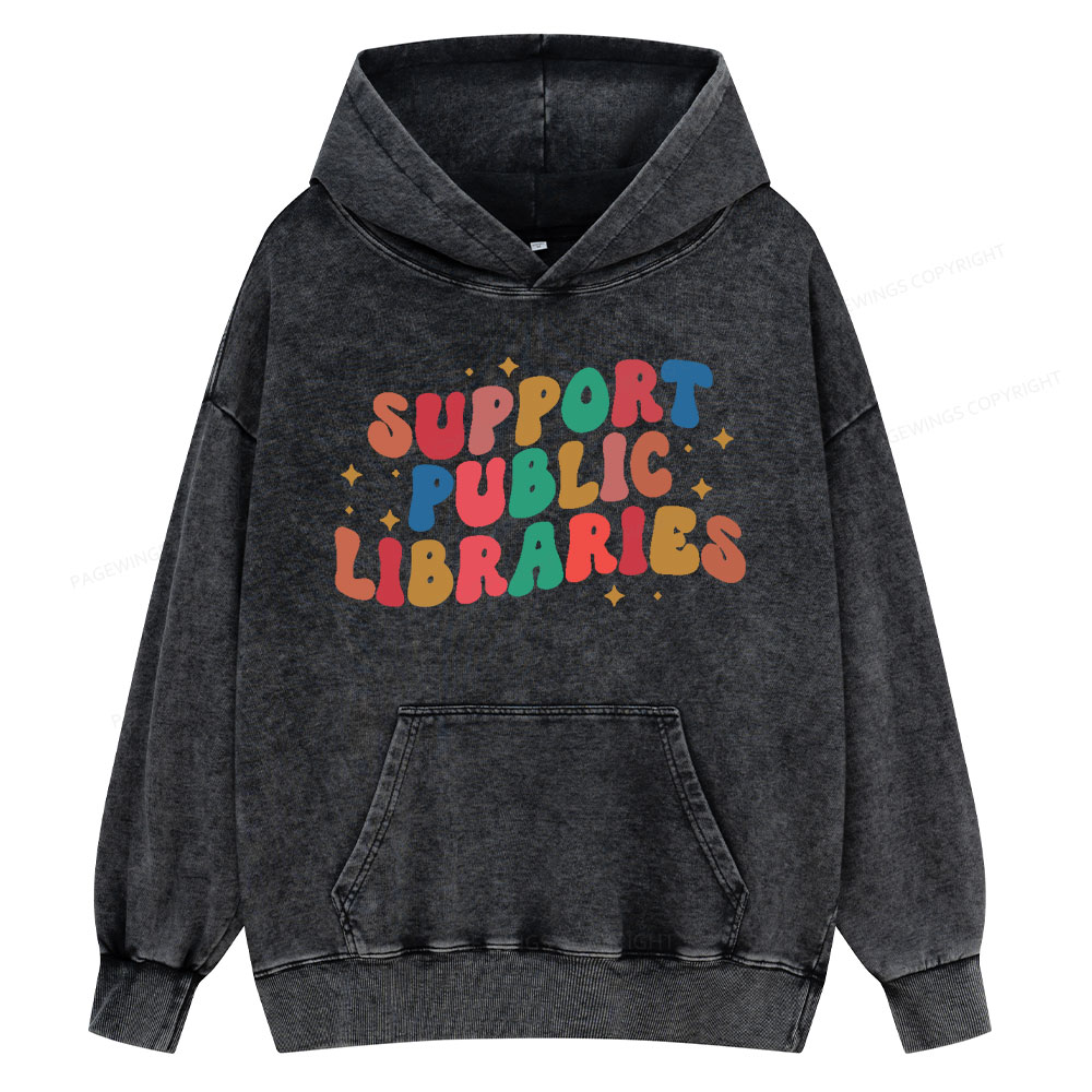 Pagewings Public Library Unisex Washed Hoodie