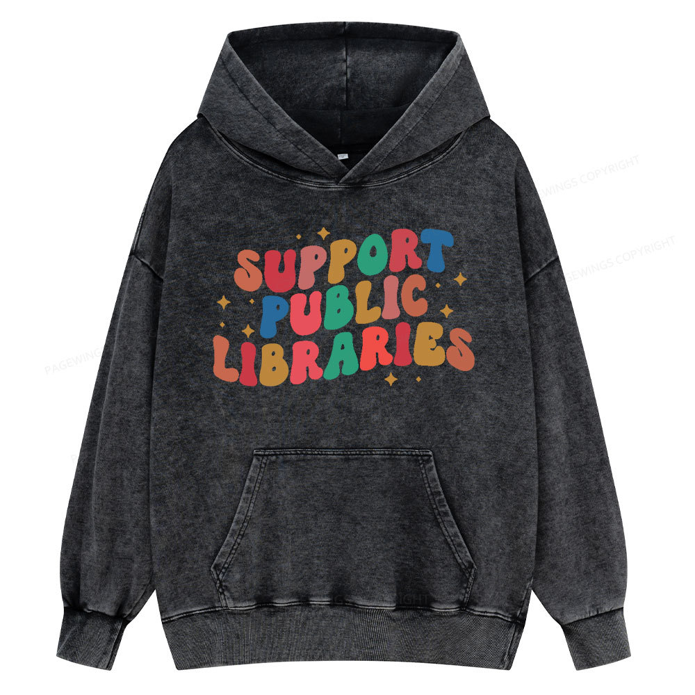 Pagewings Public Library Unisex Washed Hoodie
