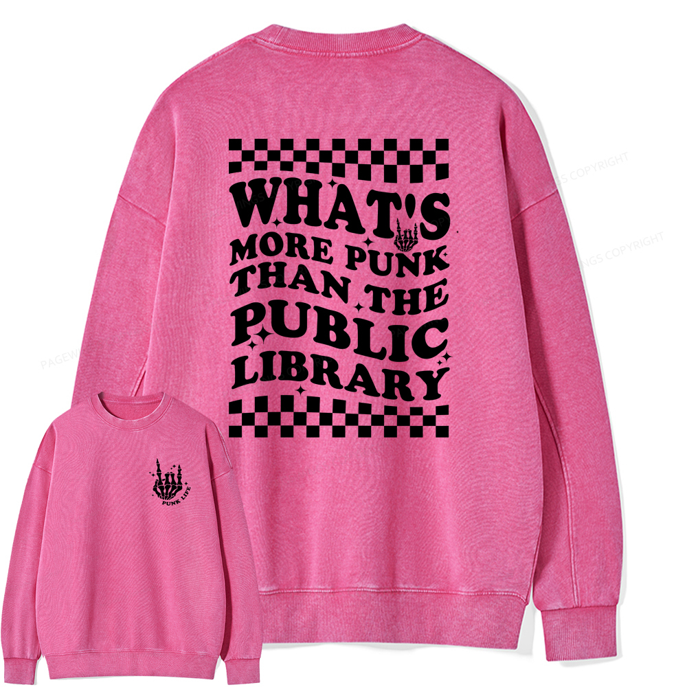 Pagewings punk the public library Unisex Washed Sweatshirt