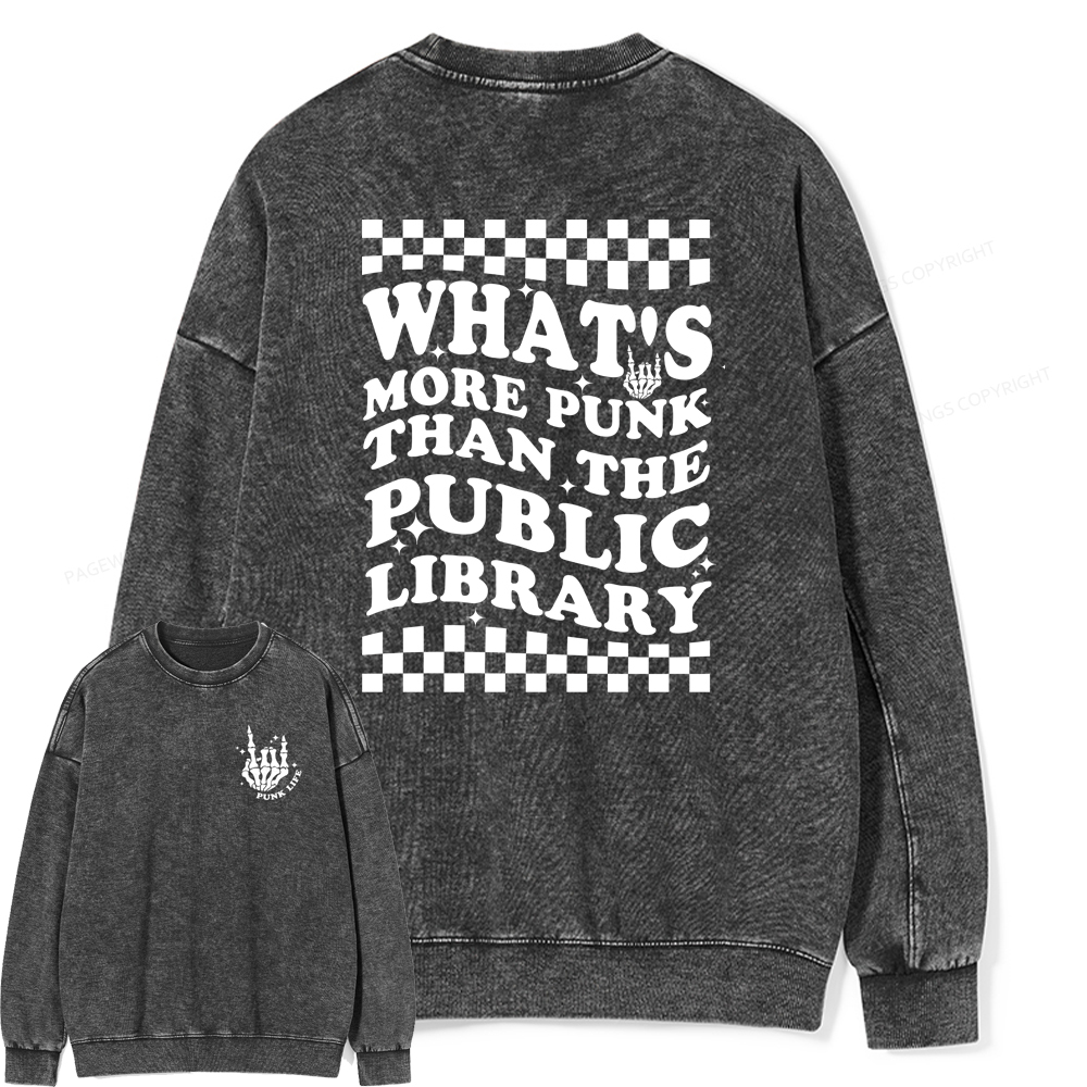 Pagewings punk the public library Unisex Washed Sweatshirt