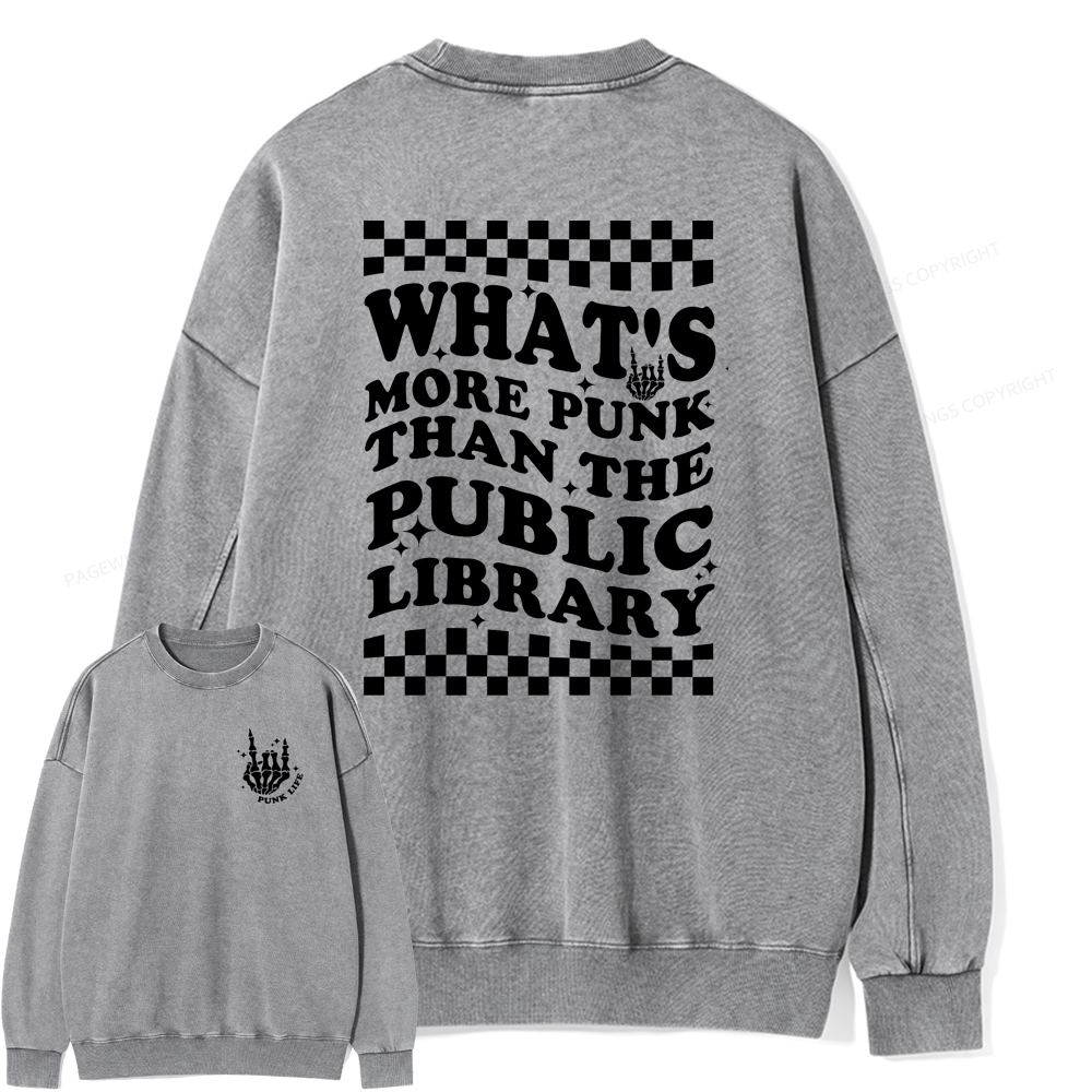 Pagewings punk the public library Unisex Washed Sweatshirt