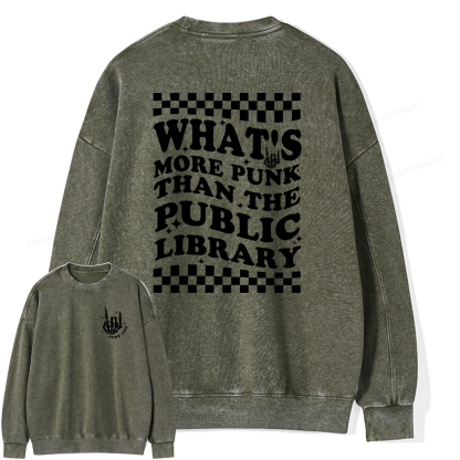 Pagewings punk the public library Unisex Washed Sweatshirt