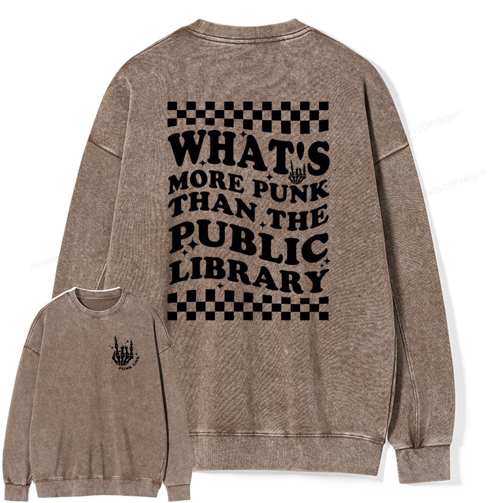Pagewings punk the public library Unisex Washed Sweatshirt