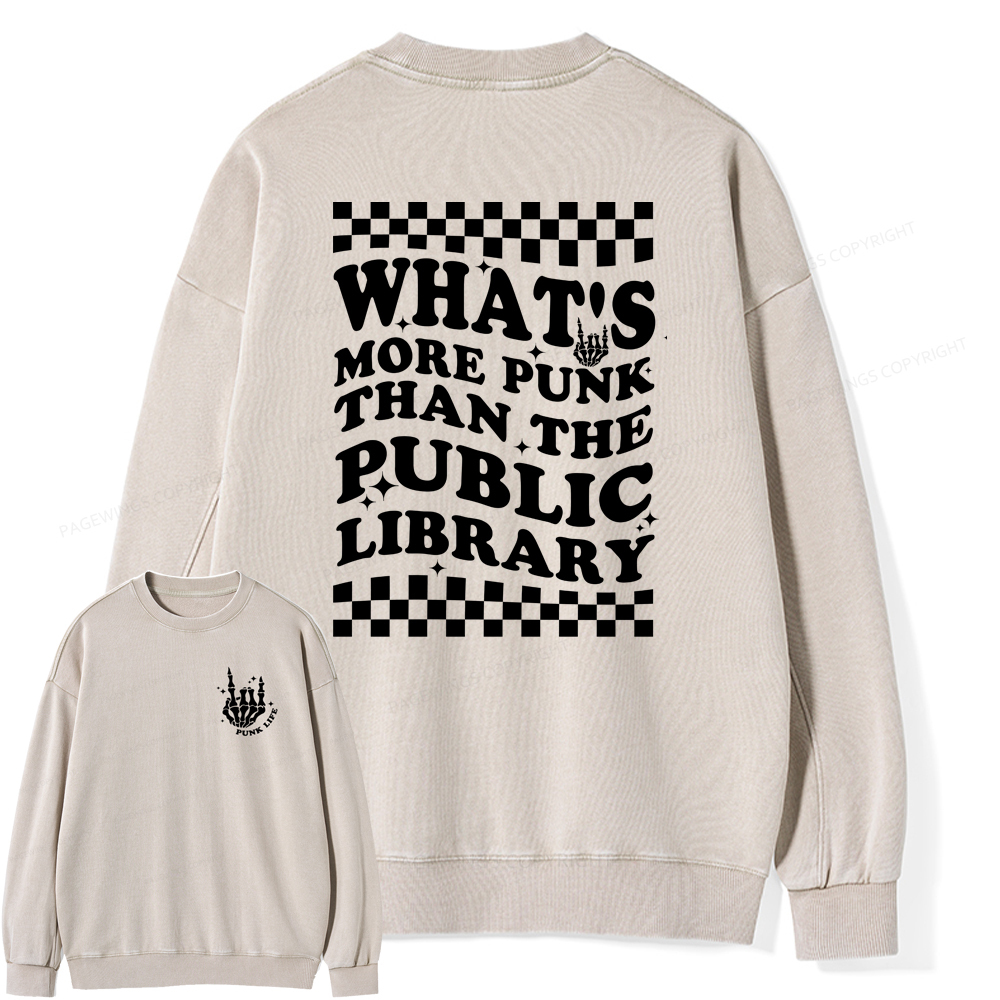 Pagewings punk the public library Unisex Washed Sweatshirt