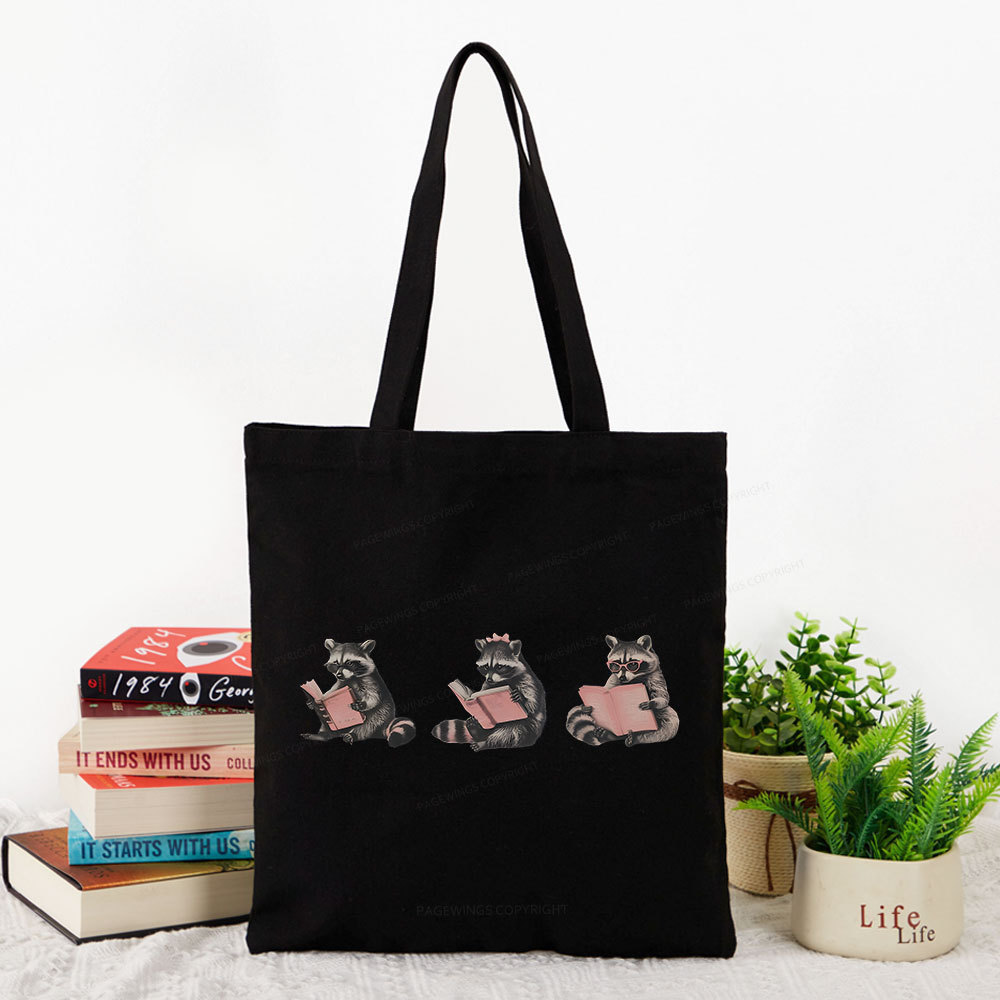 Pagewings Funny Raccoon Bookish Gift Tote Bag