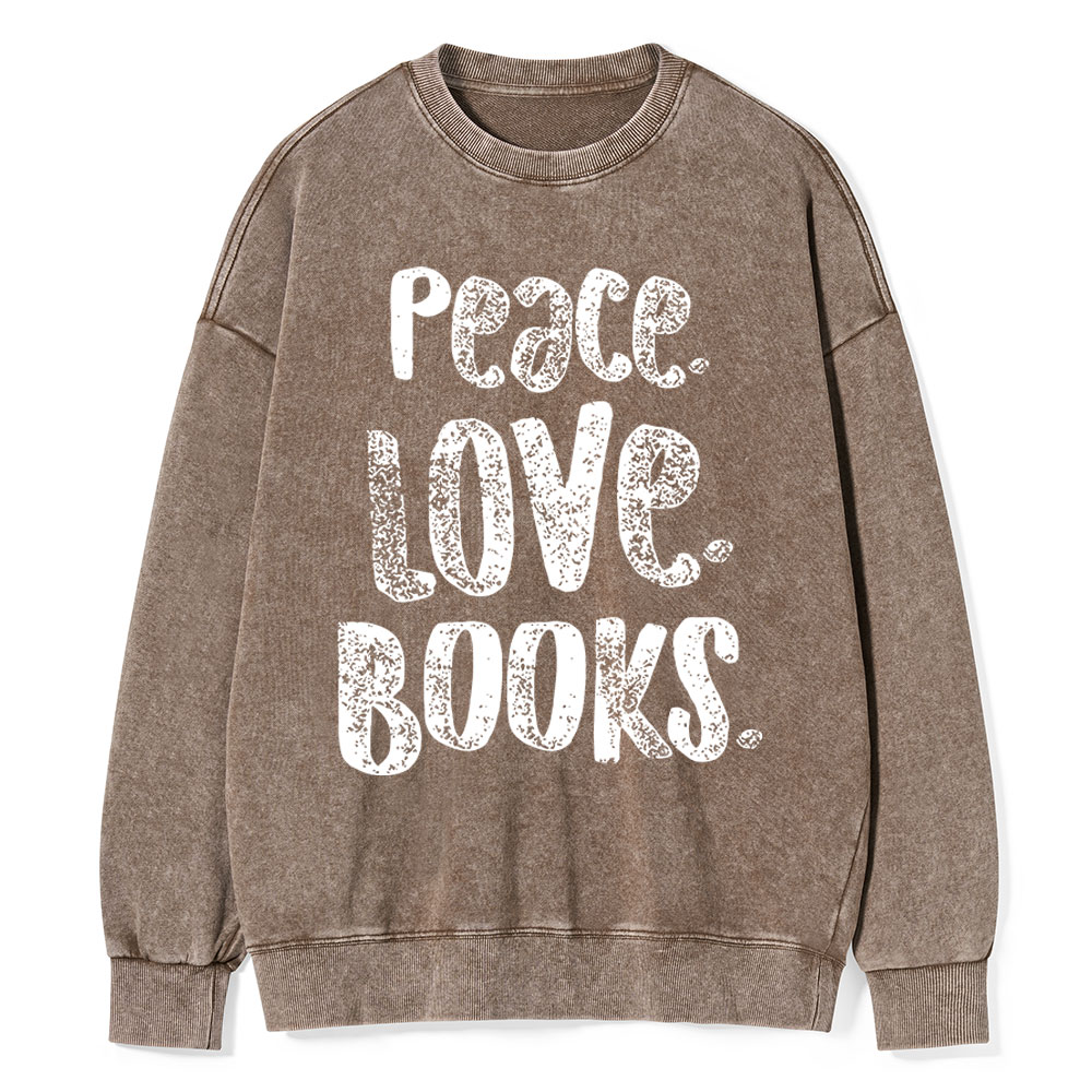 Pagewings Peace Love Books Unisex Washed Sweatshirt