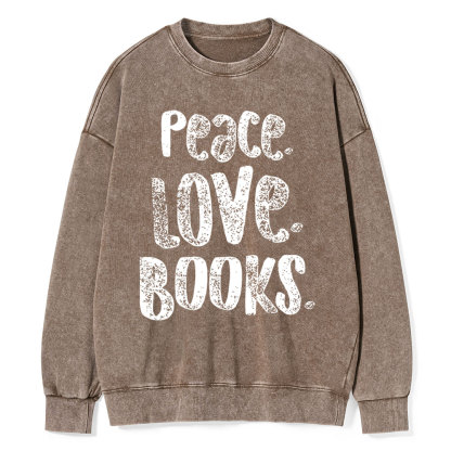 Pagewings Peace Love Books Unisex Washed Sweatshirt