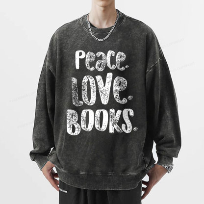 Pagewings Peace Love Books Unisex Washed Sweatshirt