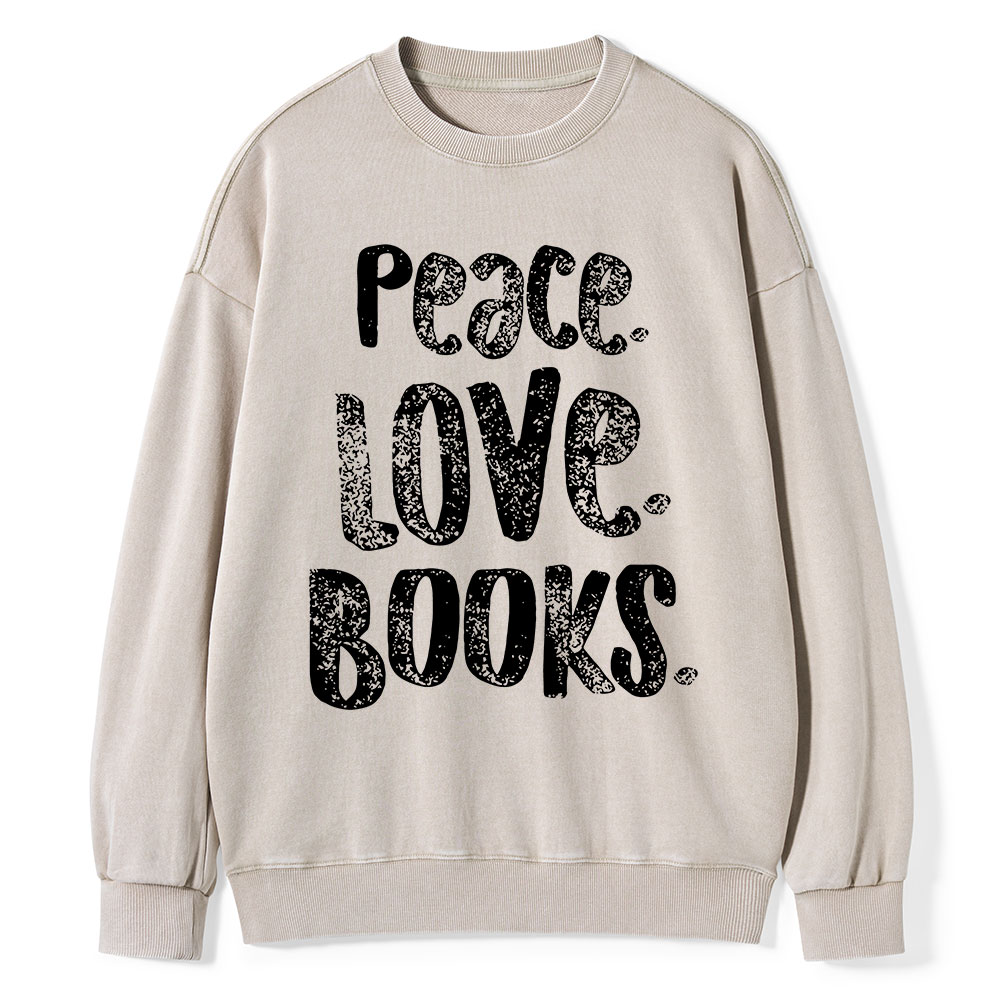 Pagewings Peace Love Books Unisex Washed Sweatshirt