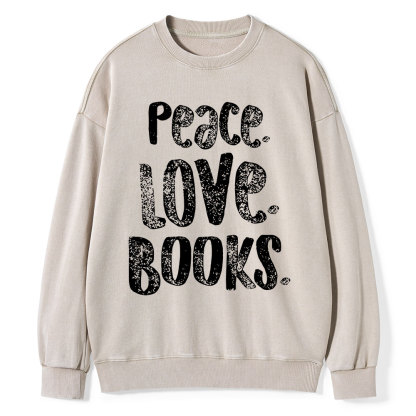 Pagewings Peace Love Books Unisex Washed Sweatshirt