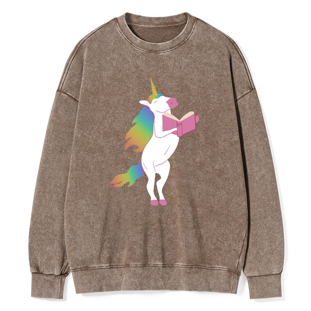 Pagewings Beautiful Unicorn Reading Books on Women's Cropped Unisex Wa