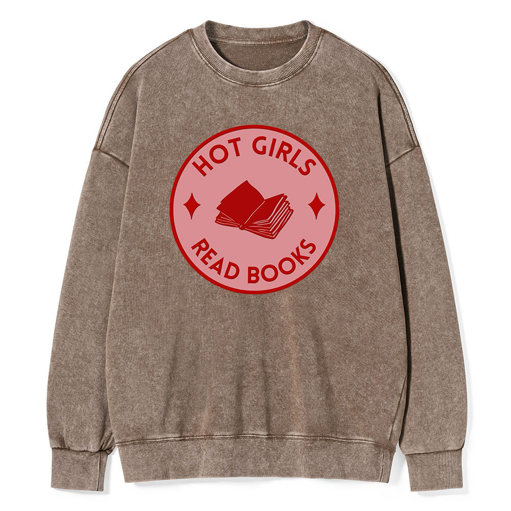 Pagewings Hot Girls Read Books Unisex Washed Sweatshirt
