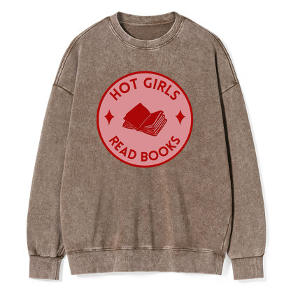 Pagewings Hot Girls Read Books Unisex Washed Sweatshirt