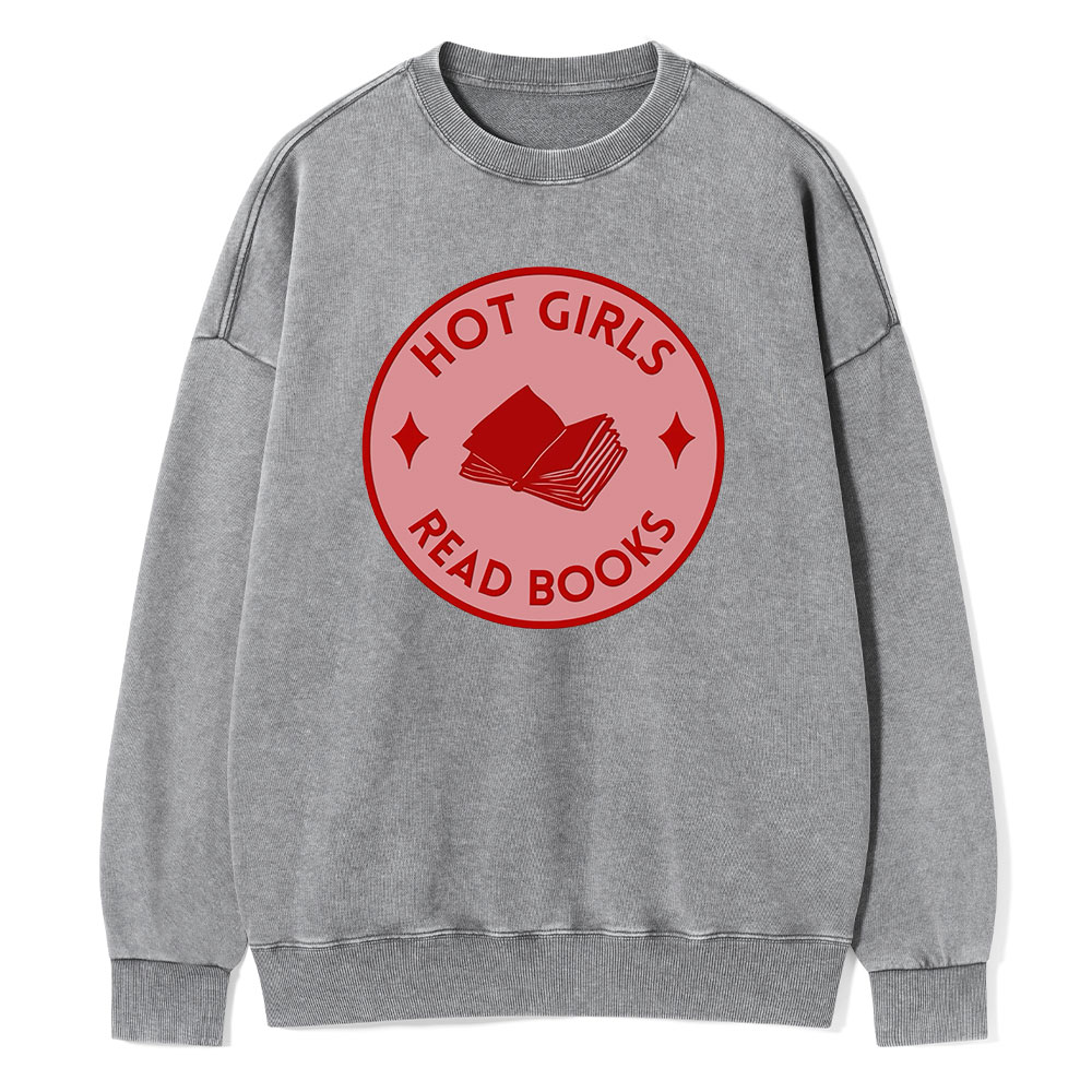 Pagewings Hot Girls Read Books Unisex Washed Sweatshirt