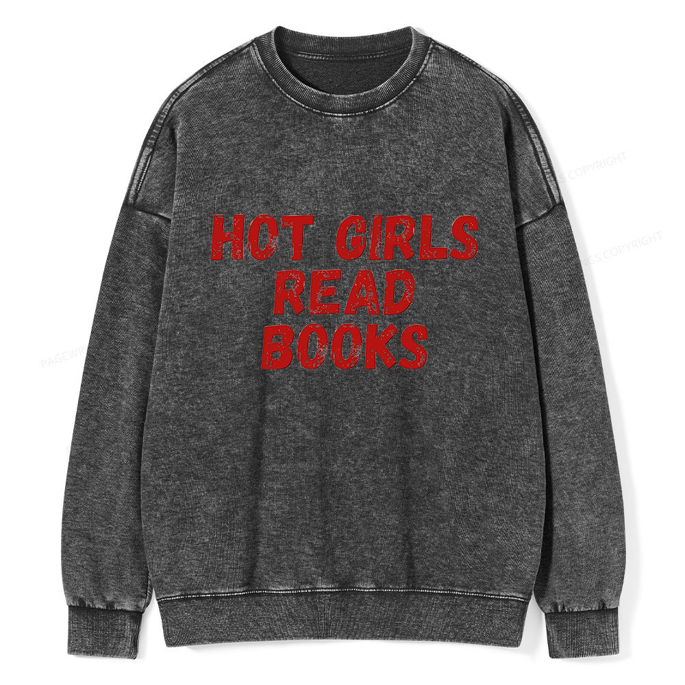 Pagewings Hot Girls Read Books Unisex Washed Sweatshirt