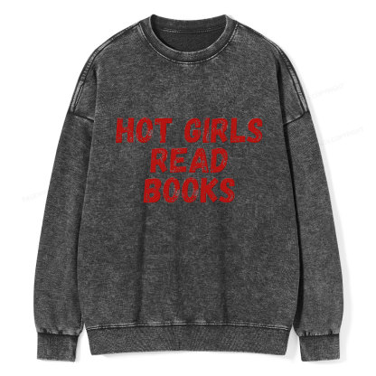 Pagewings Hot Girls Read Books Unisex Washed Sweatshirt