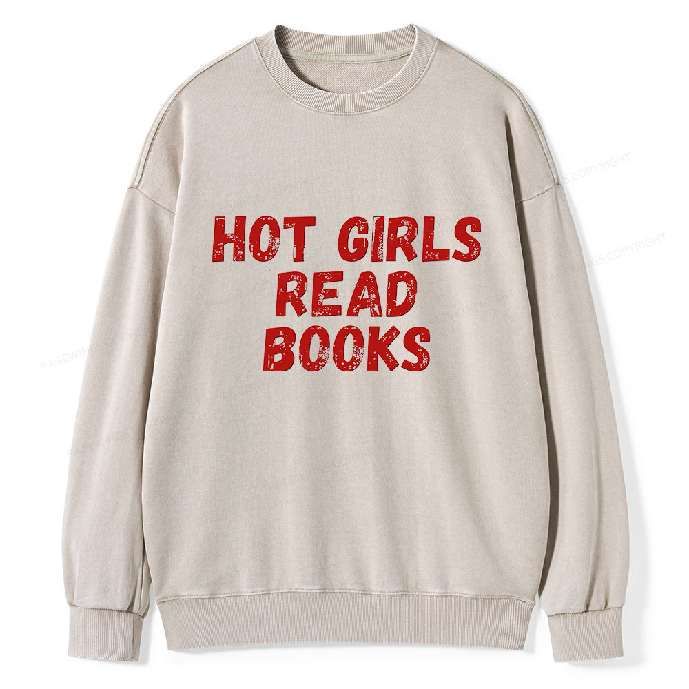 Pagewings Hot Girls Read Books Unisex Washed Sweatshirt