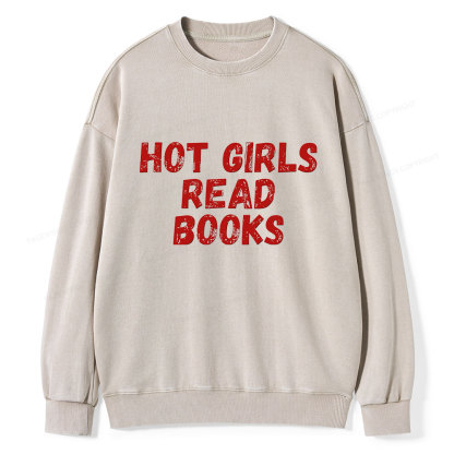 Pagewings Hot Girls Read Books Unisex Washed Sweatshirt