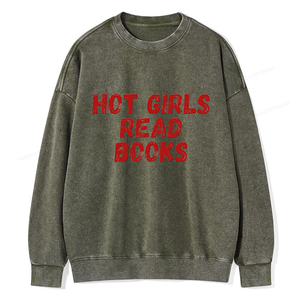 Pagewings Hot Girls Read Books Unisex Washed Sweatshirt