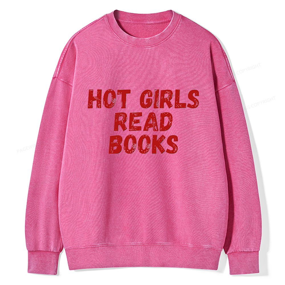 Pagewings Hot Girls Read Books Unisex Washed Sweatshirt