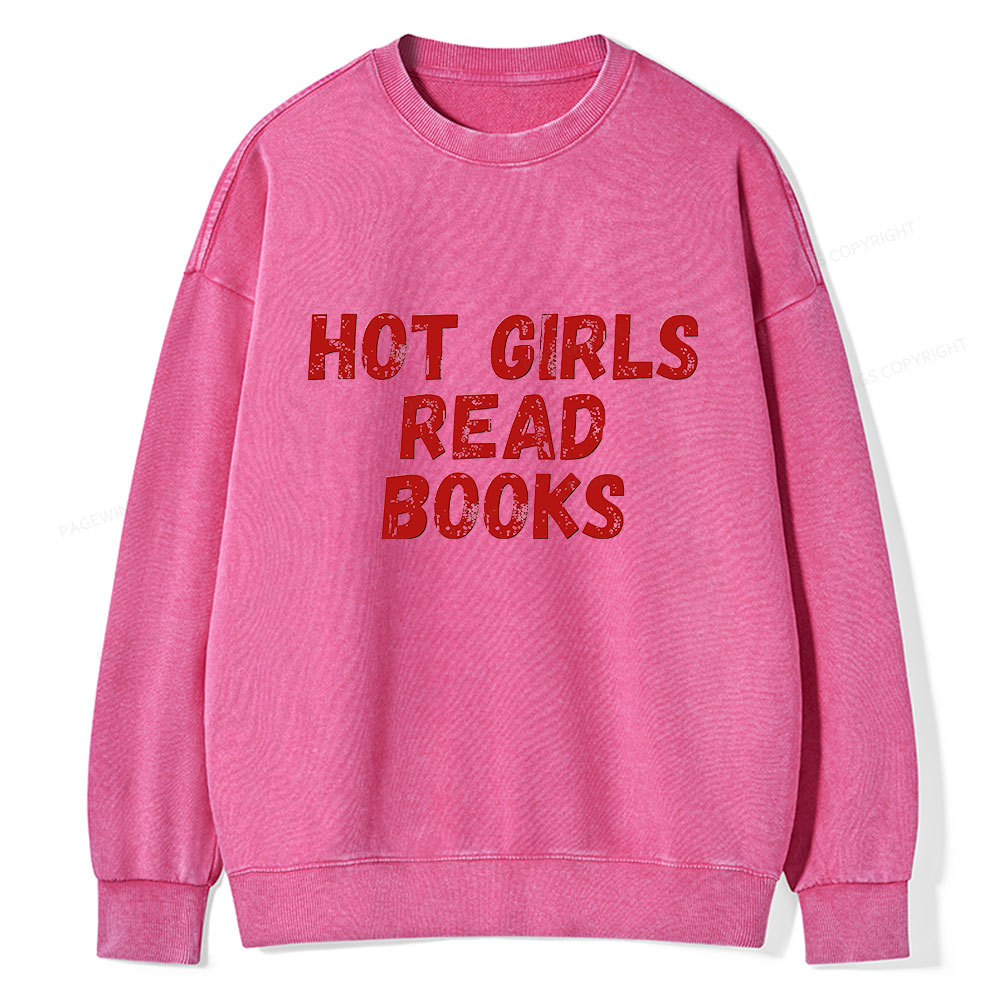 Pagewings Hot Girls Read Books Unisex Washed Sweatshirt