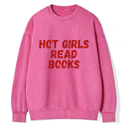 Pagewings Hot Girls Read Books Unisex Washed Sweatshirt