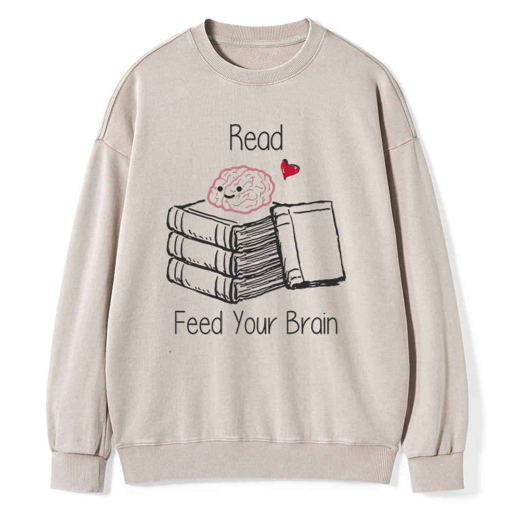 Pagewings Read Feed Your Brain Unisex Washed Sweatshirt