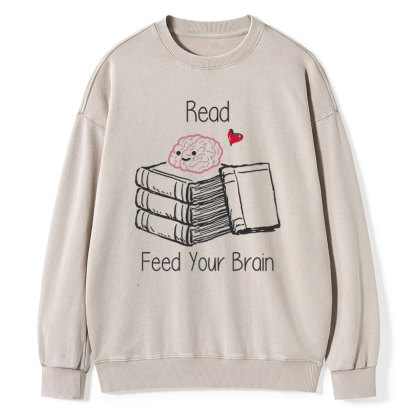 Pagewings Read Feed Your Brain Unisex Washed Sweatshirt