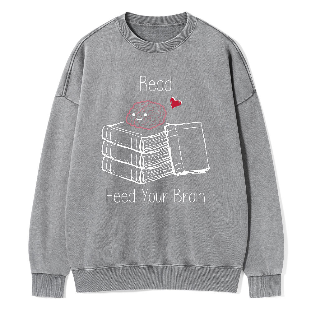 Pagewings Read Feed Your Brain Unisex Washed Sweatshirt