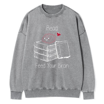 Pagewings Read Feed Your Brain Unisex Washed Sweatshirt