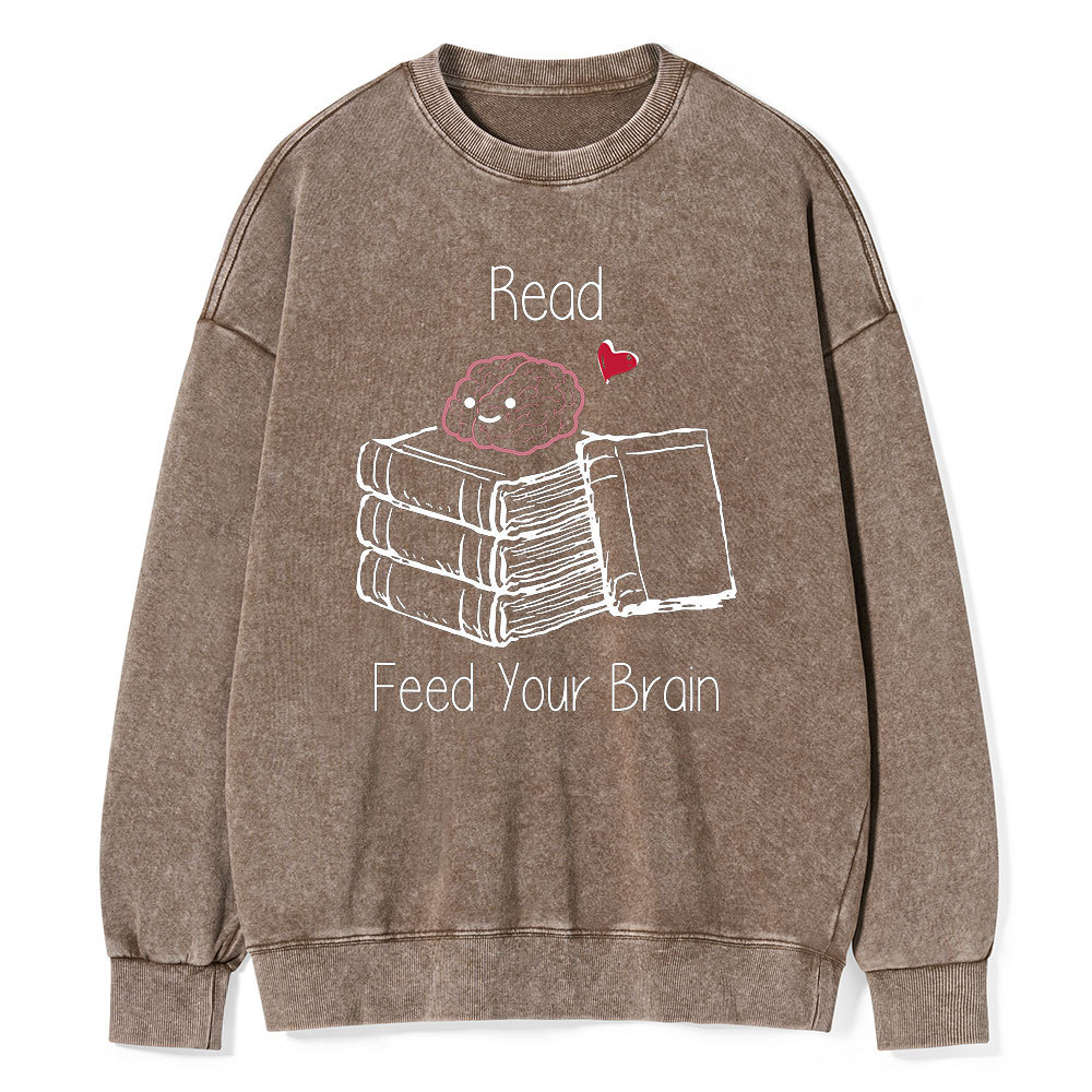Pagewings Read Feed Your Brain Unisex Washed Sweatshirt