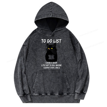 Pagewings Black Cat To Do List Unisex Washed Hoodie