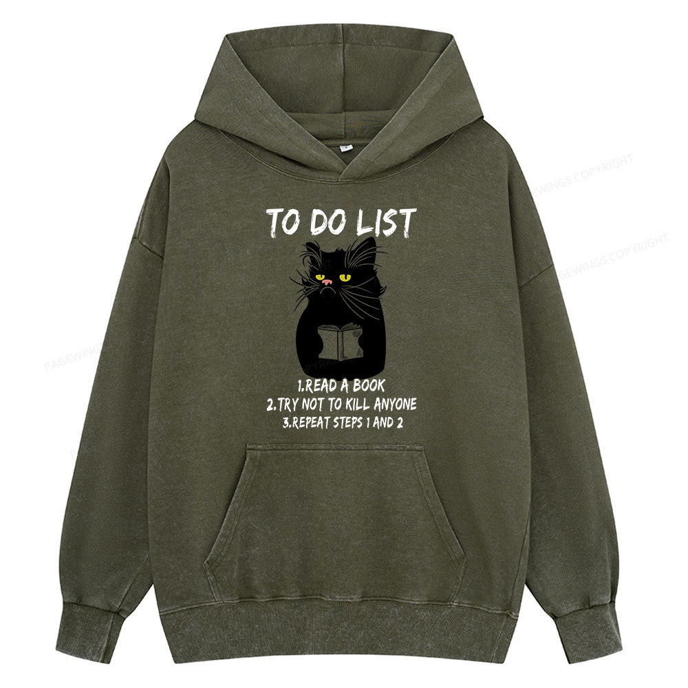 Pagewings Black Cat To Do List Unisex Washed Hoodie