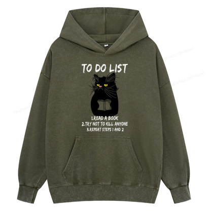 Pagewings Black Cat To Do List Unisex Washed Hoodie